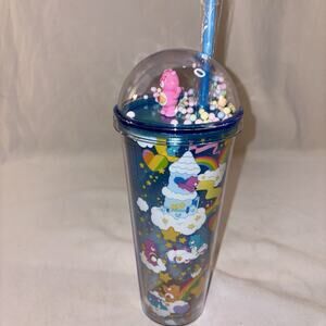 Care Bears Rainbows 24 oz Confetti Carnival Cup Tumbler W Dome Lid & Straw NEW
